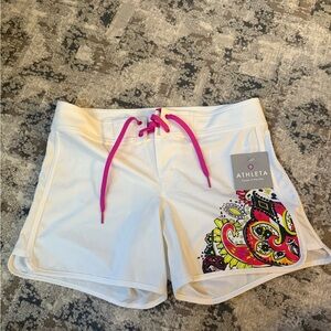 NWT Athleta Women's White Board Shorts with Pink Accents